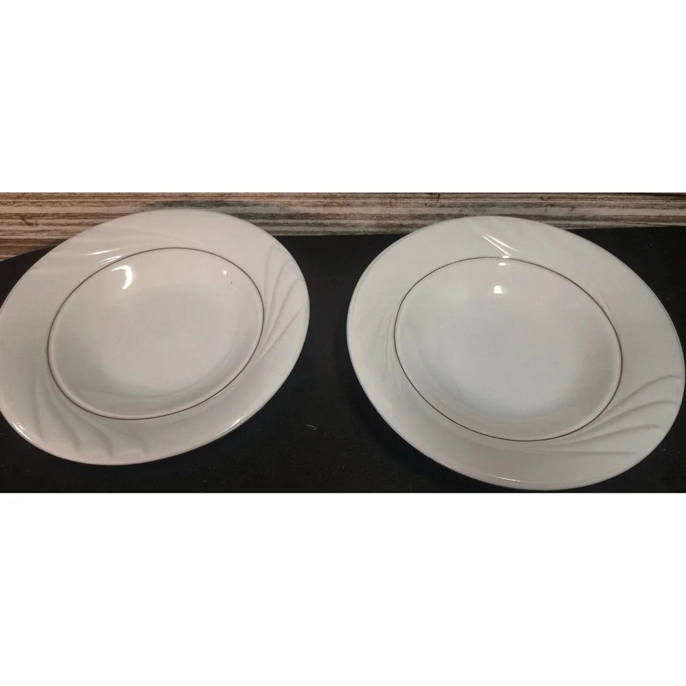 Gibson Housewares Everyday‎ White Swirl silver Trim Soup Pasta Bowls Set of 2